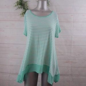 Faith & Joy Green Striped Shark Bite Tunic Top PL